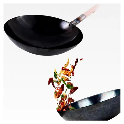 Produktbild von Wok Pfanne mit rundem Boden Kohlenstoffstahl (36 cm)