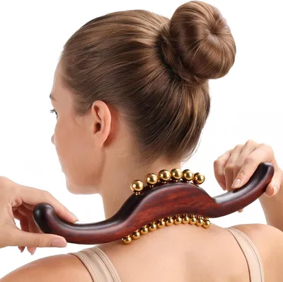 Produktbild von Gua Sha Massage Roller Sandelholz 3 in 1 Massagegerät 36 cm ergonomischer Griff für Rücken Schulter Nacken Muskelentspannung