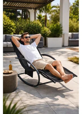 Produktbild von Schaukelliege Sonnenliege Liegestuhl Relaxliege Gartenliege Liege Swing Schwarz