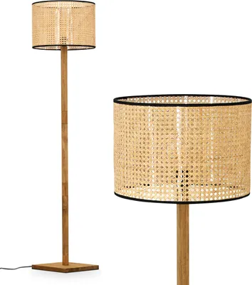Produktbild von Varoni Boho Stehlampe aus Holz/Metall/Rattan/Wiener Geflecht in Natur/Schwarz