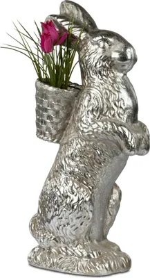 Produktbild von Dekofigur Hase mit Korb Antikoptik H. 53cm silber aus Kunststein Formano WA