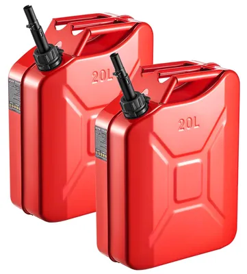 Produktbild von VEVOR Metallkraftstoffbehälter, 20 L, Kraftstoffkanister mit Auslauf und Komfortgriff, 6 L/min Maximaldurchflussrate, auslaufsicherer & korrosionsbeständiger Metallgastank für die meisten Autos, Motorräder, ATVs, UTVs, grün, 2 Stück, Rot, 2 Pack-a