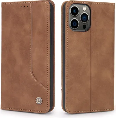 Produktbild von iPhone 13 Pro Max Hülle, Retro Kunstledertasche Schutzhülle mit Kartenfach Standfunktion für iPhone 13 Pro Max Braun