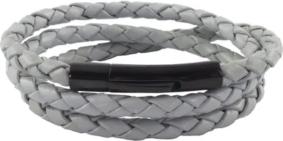 Produktbild von König Design Lederkette Lederband Leder-Armband 7 mm Herren Halskette 17 cm - 100 cm geflochten, Länge:80 Zentimeter, Farbe:Grau Hell