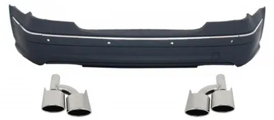 Productafbeelding van Stootbalk voor Mercedes E-klasse W211 (modeljaren 2002-2009), inclusief uitlaatpijpen.