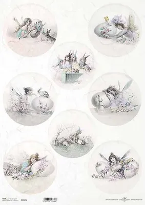 Image de ITD Papier de riz découpage papier de bricolage A3 Femmes anges, femmes fées avec lapins et poules 1007L