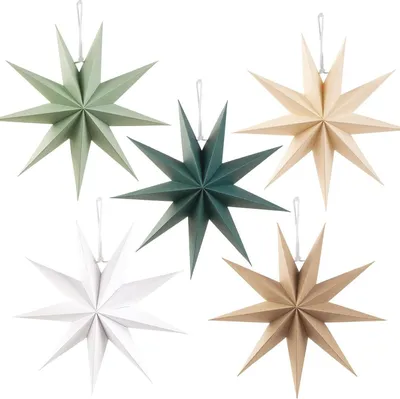 Produktbild von 5er Set Papiersterne 30cm Faltstern Weihnachten Dekoration 9 Zacken Faltsterne Party Deko für Weihnachtsdeko Hochzeit Geburtstag Tischdeko