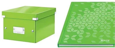 Produktbild von Holzkasten für Organisation mit Abdeckung, kleiner Größe, A5-Taschenkalender, grüner Einband, Transportkiste aus 84% recyceltem hochwertigem Holz, grün, 60430054 + 46281054