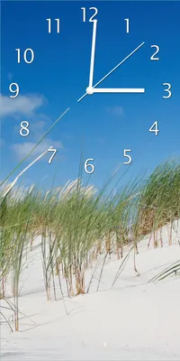 Produktbild von Wallario Design Wanduhr bedruckt, Größe 30 x 60 cm, Motiv: Düne am Strand unter blauem Himmel