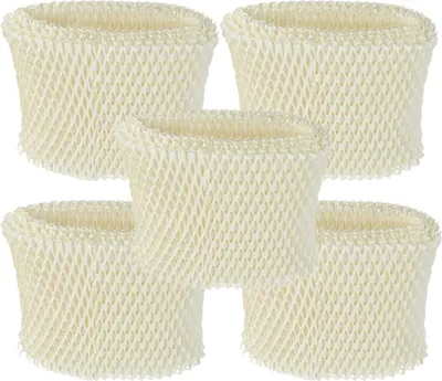 Five white, honeycomb-patterned humidifier filters are arranged in a cluster against a white background.