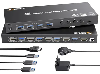 Obrázek produktu pro Přepínač KVM pro 4 počítače, 1 monitor s HDMI, s funkcí simulace EDID