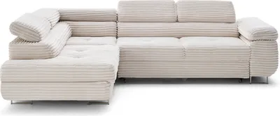 Produktbild von Lisa Design Zaria - Ecksofa links 5-Sitzer Schlaffunktion und Bettkasten und Kopfstützen großer geripptem Cord , Beige