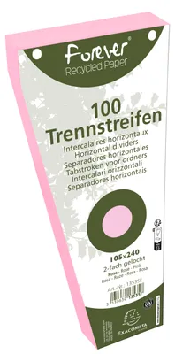 Produktbild von Packung mit 100 Trennstreifen gelocht trapezförmig aus Recycling Karton 190g Forever, 105x142mm Rosa