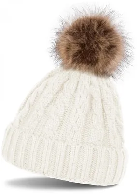 Produktbild von styleBREAKER Zopfmuster Bommelmütze, Strickmütze mit Fellbommel, Winter Beanie Mütze, Uni 04024064