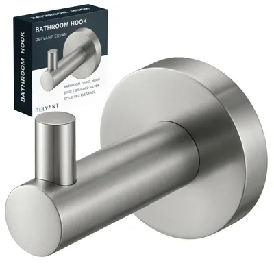 Produktbild von Delvant ESVAN Einfacher Handtuchhaken Silber gebürstet Edelstahl Badezimmerhaken wandmontiert Handtuchhalter Bademantelhaken Badezimmerzubehör Bad