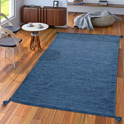 Produktbild von TT Home Handwebteppich Wohnzimmer Natur Webteppich Kelim Modern Baumwolle In Blau Größe 120x170 cm