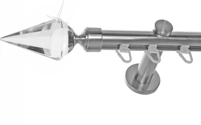 Produktbild von Innenlauf Gardinenstange Edelstahl Look 20mm Wandträger 1-läufig Kristall Spitze, Länge wählbar H30 E37