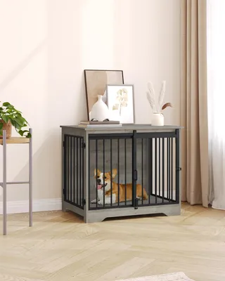 Imagen del producto de Jaula para perros de madera, 81 cm, color marfil claro, para perros pequeños y medianos