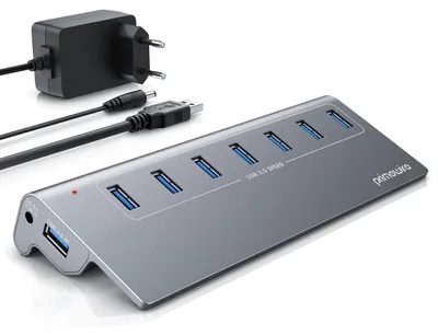 Produktbild von CSL USB 3.2 Gen2 Hub 7 Port Verteiler aktiv 10 Gbit/s Aktiver Betrieb mit Netzteil Metallgehäuse für PC Notebook Laptop Tablet für Windows und MacOS