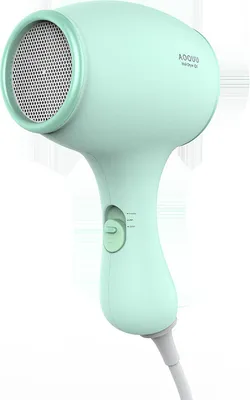 A light green hairdryer is shown against a white background.
