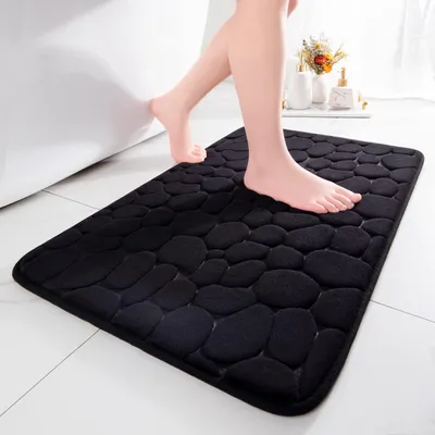 Produktbild von Badematte aus Memory-Schaum, saugfähige Badematte, Duschmatte, dekorative Fußmatte, rutschfeste Matte für Bad und Wohnzimmer, 43 x 61 cm, schwarz