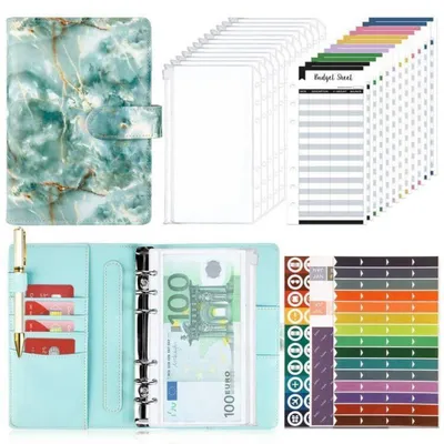 Produktbild von Budget Binder A6 Aquamariner Marmor mit Geldumschlägen und Zubehör