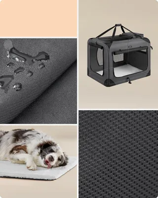 Obrázek produktu pro Skládací přepravka pro psy Feandrea, přepravní box pro psy, XXL, taška pro psy, tkanina Oxford, síťovina, prodyšná, přenosná, kovový rám, s uchy, kapsy