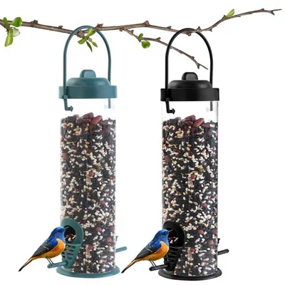Produktbild von Vogelfutterspender 2 Stück Grün+Schwarz Kunststoff 21,5cm mit 2 Anflugplätzen zum Aufhängen