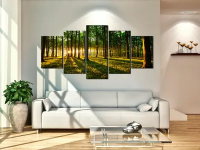 Produktbild von Akustikbild Wald Natur 200x100 cm Bilder Akustikschaum Hochleistungsschallabsorber Schallschutz Leinwand 5 tlg Wandbild Raumakustik Schalldämmung b-B-0027-b-n