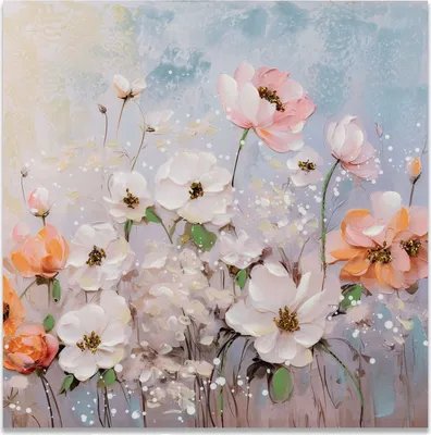 Produktbild von formano Wandbild Blumen 2er Set 60x60 cm Leinwand Gemälde Goldglitter Dekoration