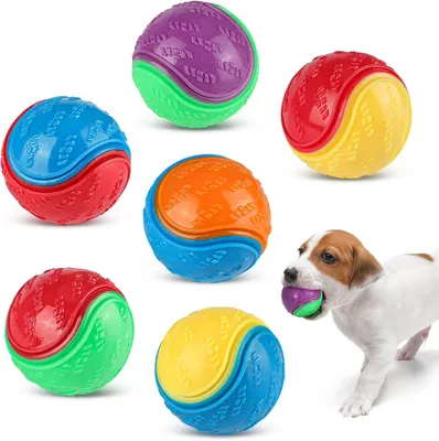 Obrázok produktu pre Balenie 6 Squeaky psích loptičiek, Interaktívne hračky, 6 farieb, 6.5 cm, Odolná TPR guma