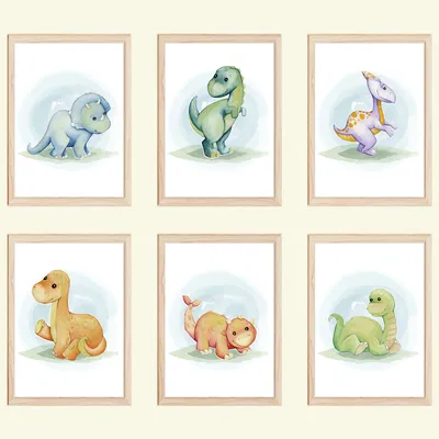 Produktbild von Dinosaurier Bilder 6er Set DIN A4 Kinderzimmer Wandbilder Babyzimmer Poster Dekoration