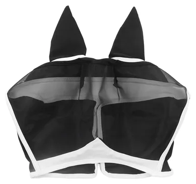 Produktbild von Fliegenmaske für Pferde, weich, atmungsaktiv, elastisch, gestrickt, gegen Mücken, mit Ohren für das Gesicht, Klettverschluss, Größe L, Schwarz
