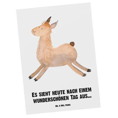 Produktbild von Mr. & Mrs. Panda Personalisierte Postkarte Lama springend - Weiß - Personalisierte Geschenke, Alpaka, Postkarte personalisierbar, Einladung mit Wunschtext, guten Morgen