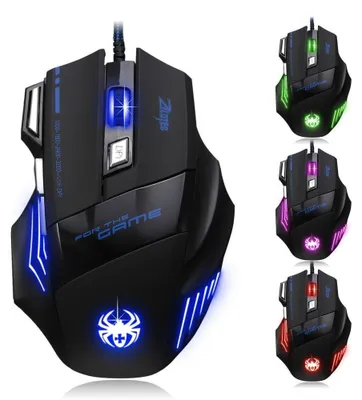 Zdjęcie produktu dla Mysz gamingowa Zelotes przewodowa, 7200 DPI, 8 przycisków, podświetlenie LED, ergonomiczna mysz optyczna z kablem do PC, Mac, laptopa, czarna