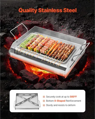 Produktbild von Grillplatte Edelstahl, Teppanyaki Grillpfanne, rechteckig, abnehmbare Griffe, Fettauffangschale | 425 x 270 mm | bis 260 °C | Gasgrill BBQ
