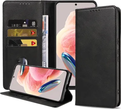 Produktbild von Smartphonica Handytasche geeignet für Xiaomi Redmi Note 12 4G Kunstlederhülle mit Magnetverschluss und Kartenhalter Buchhülle mit Klappe - Schwarz