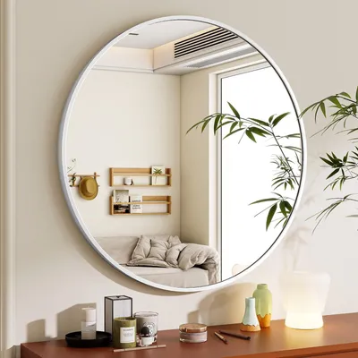 Productafbeelding van Ronde Wandspiegel 60 cm - Aluminiumframe - Veiligheidsglas - Eenvoudig Ontwerp