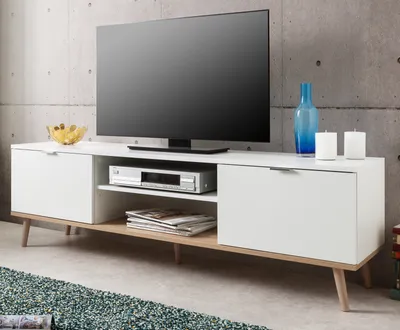 Produktbild von TV Lowboard "Lundby" weiß und Eiche Sonoma 160 x 51 cm, skandinavisches Design