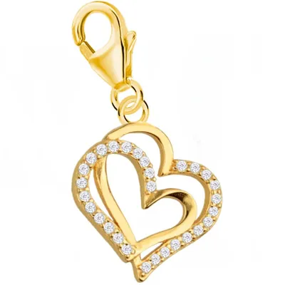 Doppelte Liebe Charm Anhänger mit zwei Herzen in edlem Gelbgold

