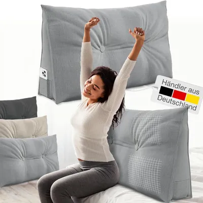 Produktbild von ELONEO Rückenkissen 70 cm breit, Keilkissen für Bett und Sofa geeignet, dreieckiges Lesekissen, Kissen mit abnehmbarem und waschbarem Bezug