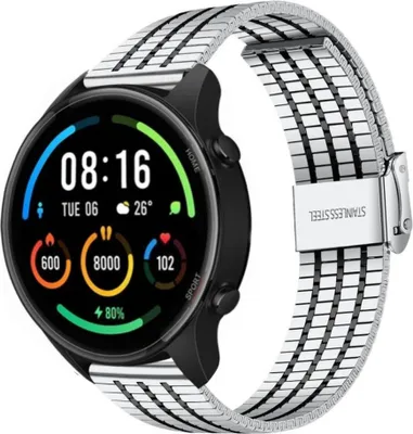 Produktbild von Strap-it Edelstahlarmband - Kompatibel mit Xiaomi Mi Watch Armband Ersatzarmband Edelstahl - Verstellbarer Verschluss - Hochwertiges Material - für Smartwatch 22mm Armband Silber / Schwarz