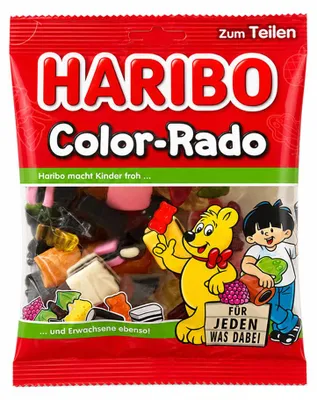 Produktbild von Haribo Color-Rado, Gummibärchen, Fruits, Lakritze, Himbeere, 1518 kJ, 358 kcal, 79 g, 55 g