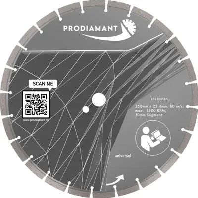 Zdjęcie produktu dla PRODIAMANT Diamentowa tarcza tnąca 350 mm do betonu, uniwersalna, otwór 25,4 mm