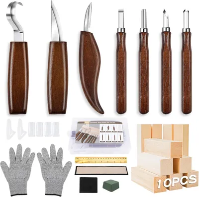 Produktbild von Holzschnitzwerkzeug Set 23-in-1, 7 Schnitzmesser, braun, für Anfänger