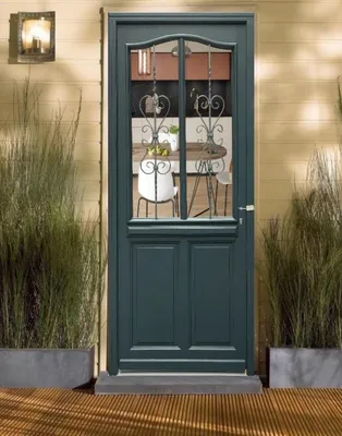 Immagine prodotto di Porta d'ingresso in legno con vetrata Sabrina grigio antracite H.215xL.90 cm lato tavolo P. sinistra, maniglia, cilindro GD MENUISERIES
