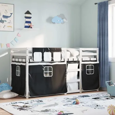 Produktbild von Maison Exclusive - Etagenbett mit Vorhängen Weiß & Schwarz 80x200 cm Kiefernholz
