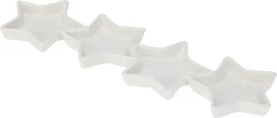 A white ceramic snack plate in the shape of stars, arranged diagonally.