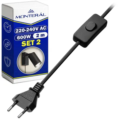 2er Set Lampenkabel mit Schalter und Stecker Euro 2 m, 600 W