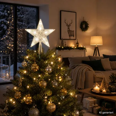 LED - Baumspitze Stern Weihnachtsbaumspitze mit 10 LED's Kabel transparent Innen